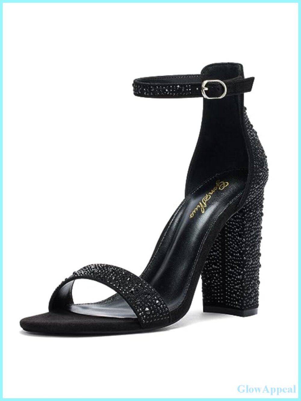 Women's 4-Inch Chunky High Heel Sandals with Ankle Strap, Open Toe, Suede Insole